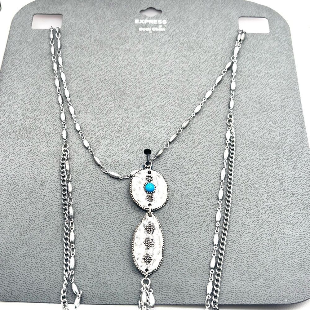 Express Silver Body Chain with Blue Accents